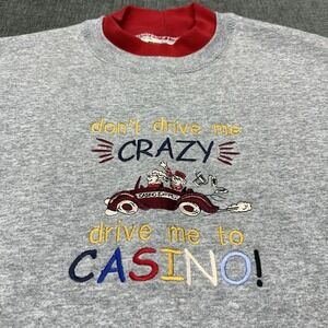 Vintage Fruit Of The Loom Sweatshirt XL Gray Grandma Don't Drive Me Crazy Casino